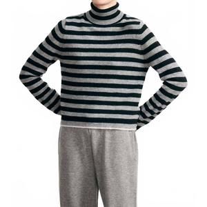 NEW JUMPER1234 little stripe roll collar sweater in black mid grey snow